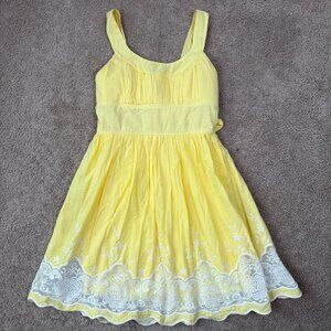 Trixxi Dress Juniors 7 Yellow Embroidered Lace Milkmaid Vintage Garden Party